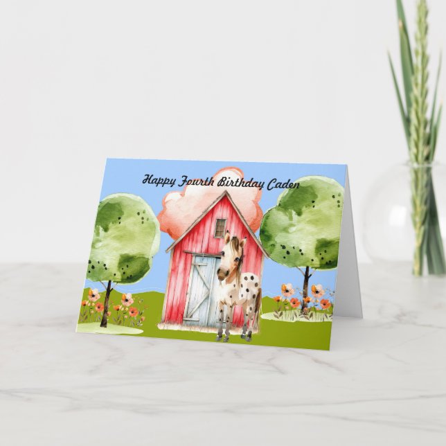 Tarjeta de cumpleaños para niño pequeño con Pony (Anverso)