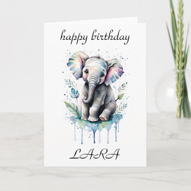 Tarjeta de cumpleaños para niños chica de elefante (Anverso)