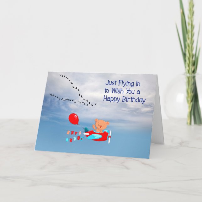 Tarjeta de cumpleaños para niños con avión volador (Anverso)