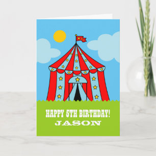 Tarjeta de cumpleaños para niños con carpa de circ