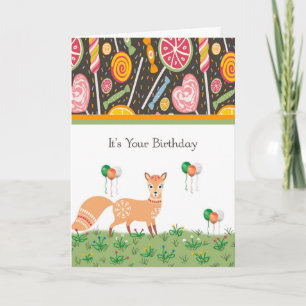 Tarjeta de cumpleaños para niños con Fox Cute
