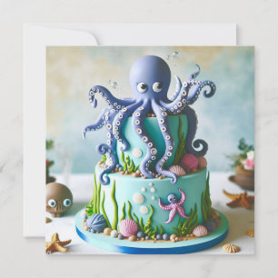 Tarjeta de cumpleaños para niños con pulpo azul en