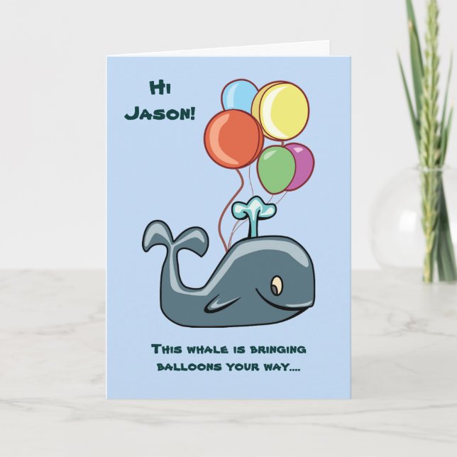 Tarjeta de cumpleaños para niños de ballenas y glo (Anverso)