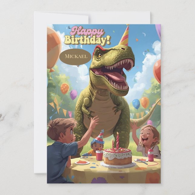 Tarjeta de cumpleaños para niños de dinosaurios (Anverso)