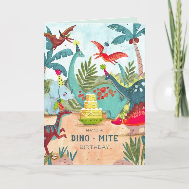 Tarjeta de cumpleaños para niños de dinosaurios (Anverso)