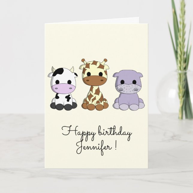 Tarjeta de cumpleaños para niños de la jirafa de v (Anverso)