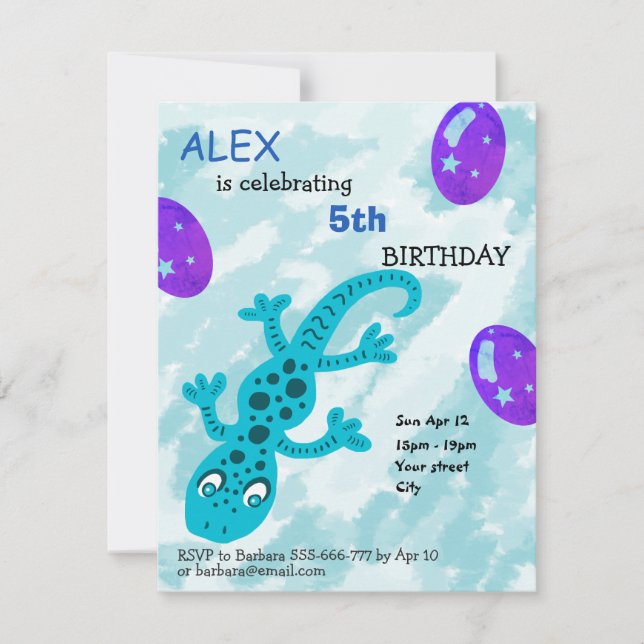 Tarjeta de cumpleaños para niños de lagarto Gecko (Anverso)