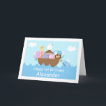 Tarjeta de cumpleaños para niños Noah's Ark<br><div class="desc">La tarjeta de cumpleaños de los niños arcos de Noé incluye un bonito grupo de animales y ballenas en un simple paisaje marino. El diseño se compone de dos elefantes: león, cerdo, jirafa, hipopótamo y paloma. La tienda ofrece invitaciones similares para el cumpleaños de diseño. Esta tarjeta de cumpleaños arca...</div>