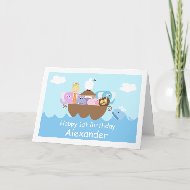 Tarjeta de cumpleaños para niños Noah's Ark (Anverso)
