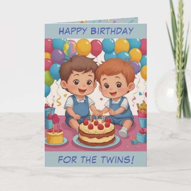 Tarjeta de cumpleaños para niños pequeños gemelos (Anverso)