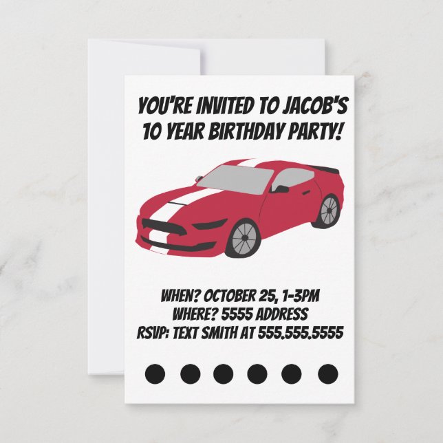 Tarjeta de cumpleaños para niños y hombres de coch (Anverso)