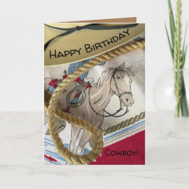 Tarjeta de cumpleaños para niños y poni a caballo