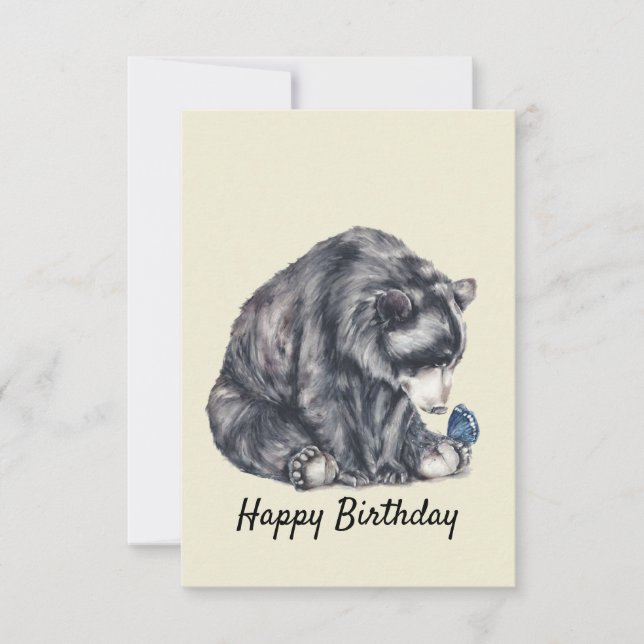Tarjeta de cumpleaños para oso negro y mariposa (Anverso)