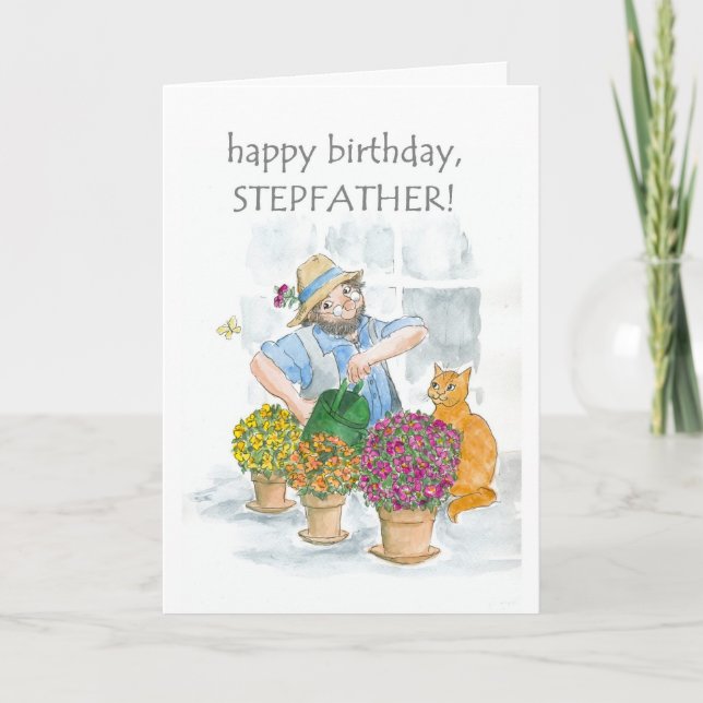 Tarjeta de cumpleaños para padrastro - Jardinería (Anverso)