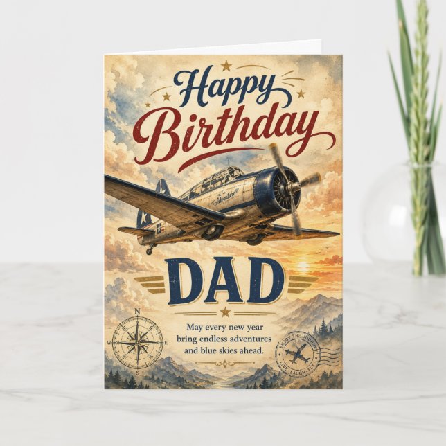Tarjeta de cumpleaños para papá de avión vintage (Anverso)