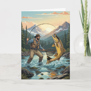Tarjeta de cumpleaños para papá que pesca truchas