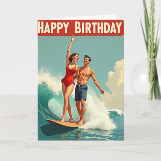 Tarjeta de cumpleaños para pareja de surf (Anverso)