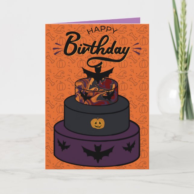 Tarjeta de cumpleaños para pasteles de Halloween (Anverso)