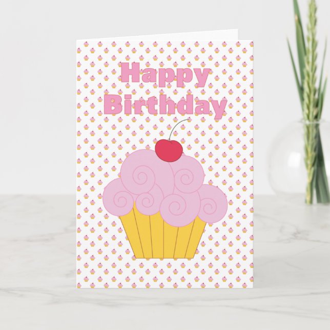 Tarjeta de cumpleaños para pasteles rosados (Anverso)