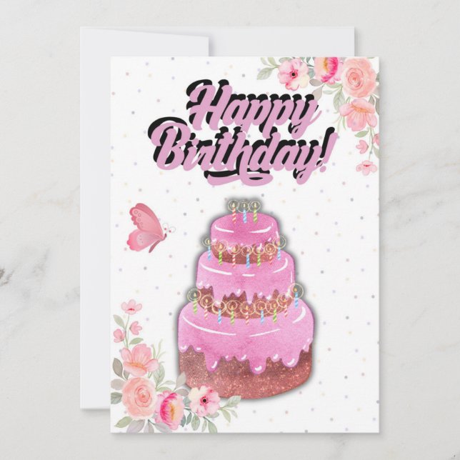 Tarjeta de cumpleaños para pasteles rosados (Anverso)