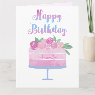 Tarjeta de cumpleaños para pasteles y rosas acuare