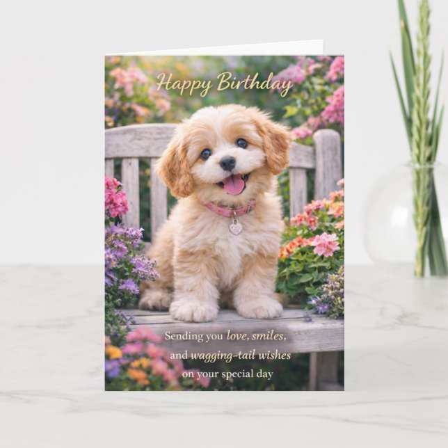 Tarjeta de cumpleaños para perro – Banco de jardín (Anverso)