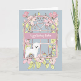 Tarjeta de cumpleaños para perro Bichon. Ventana f