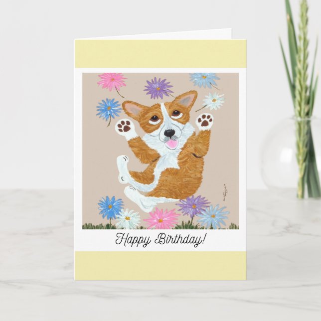 Tarjeta de cumpleaños para perro Corgi (Anverso)
