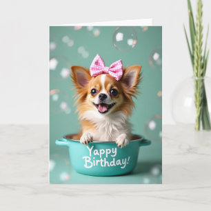 Tarjeta de cumpleaños para perro en maceta azul tu