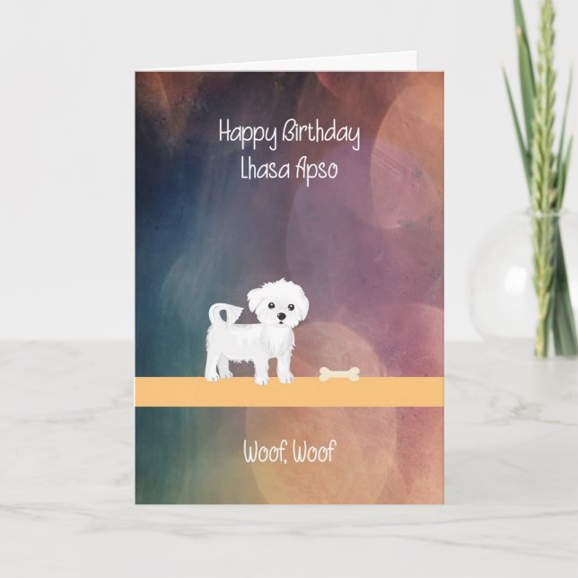 Tarjeta de cumpleaños para perro Lhasa Apso (Anverso)