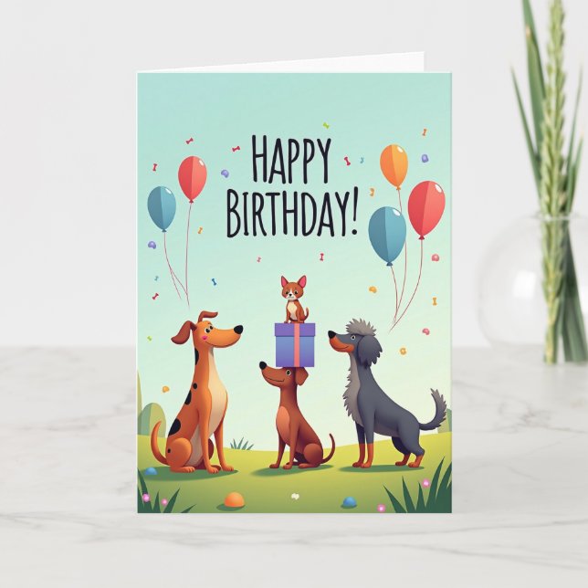 Tarjeta de cumpleaños para perros alegres (Anverso)