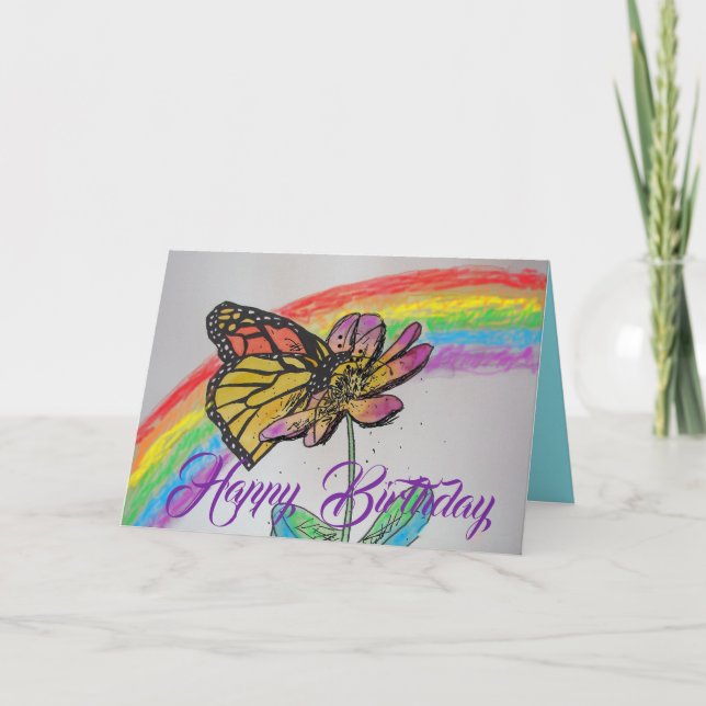 Tarjeta de cumpleaños para pintar mariposa en mona (Anverso)