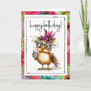 Tarjeta de cumpleaños para pollo amante del café