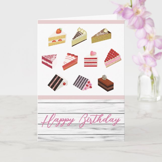 Tarjeta de cumpleaños para postres con pasteles cú (Orquídea)