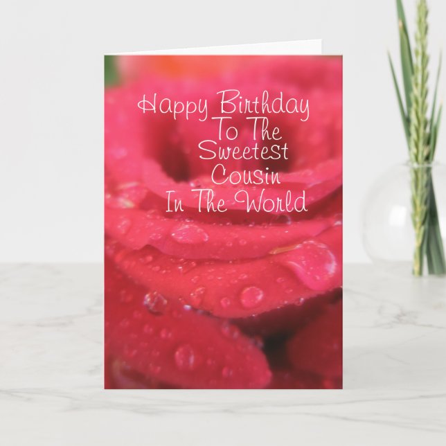 Tarjeta de cumpleaños para prima con rosa roja y g (Anverso)