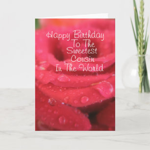 Tarjeta de cumpleaños para prima con rosa roja y g