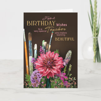Tarjeta de cumpleaños para profesora de arte flora