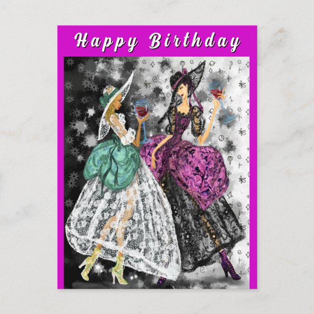 Tarjeta de cumpleaños para señoras bebiendo vino - (Anverso)