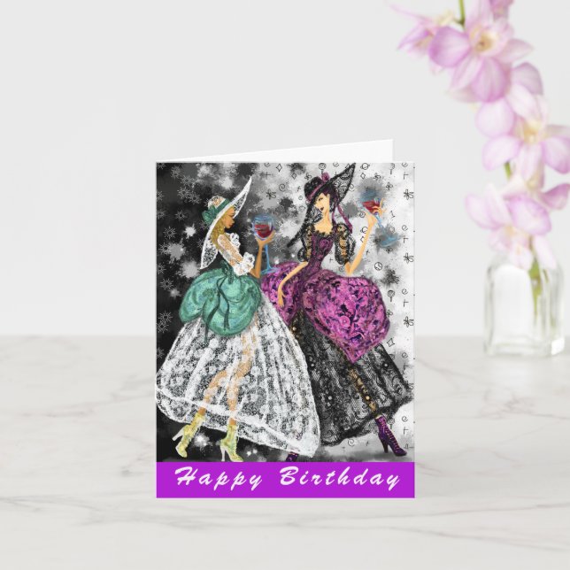 Tarjeta de cumpleaños para señoras que beben vino  (Orquídea)