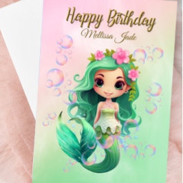 Tarjeta de cumpleaños para sirena de Chica de nomb
