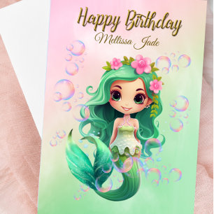 Tarjeta de cumpleaños para sirena de Chica de nomb