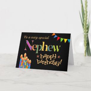 Tarjeta de cumpleaños para sobrino, manto y velas