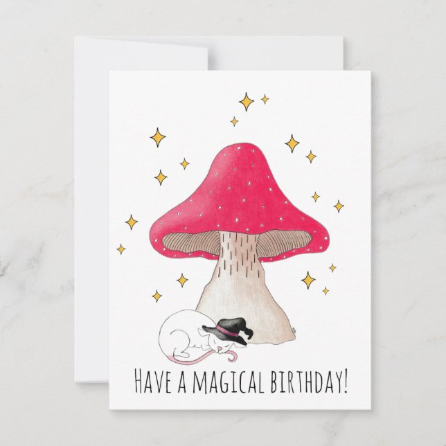 Tarjeta de cumpleaños para toadstool de ratón blan (Anverso)