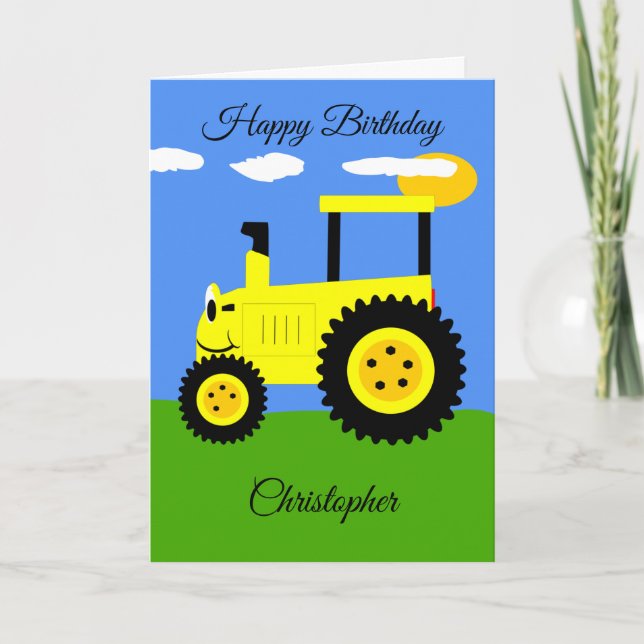 Tarjeta de cumpleaños para tractores amarillos (Anverso)