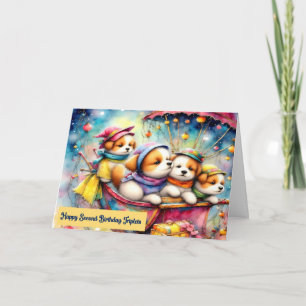 Tarjeta de cumpleaños para trillizos segundo cumpl