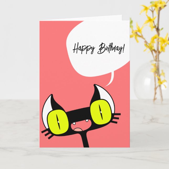 Tarjeta de cumpleaños para un Chica con un gatito  (flor amarilla)
