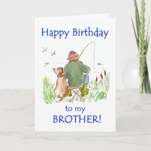 Tarjeta de cumpleaños para un hermano, hombre pesc (Anverso)