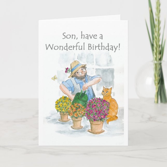 Tarjeta de cumpleaños para un hijo - Jardinería (Anverso)