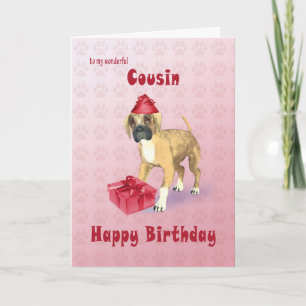 Tarjeta de cumpleaños para un primo con un cachorr