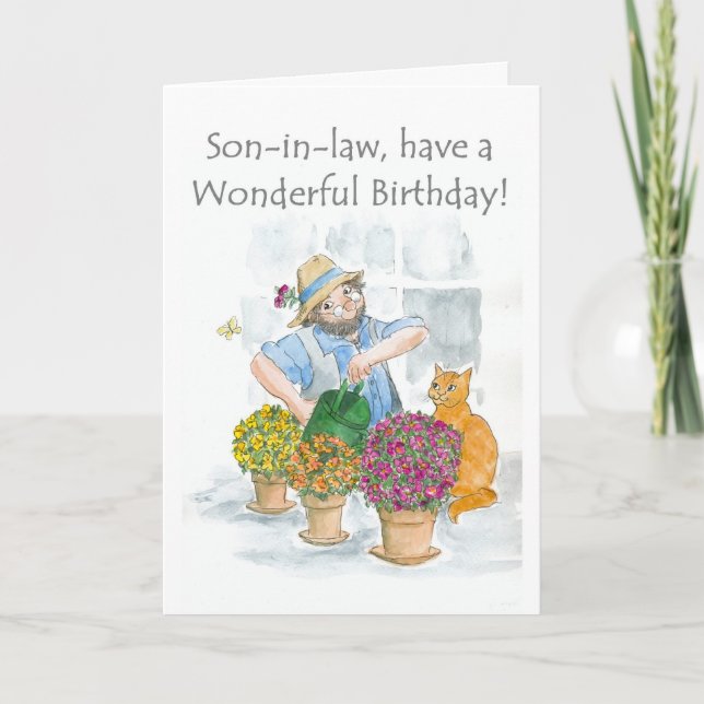Tarjeta de cumpleaños para un yerno - Jardinería (Anverso)